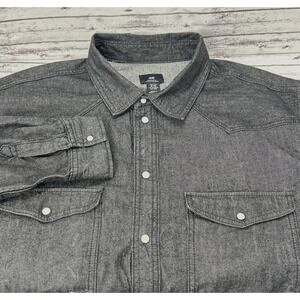 H&M Pearl Snap Button Chambray Denim Shirt Men 2XL Black Long Sleeve Regular Fit